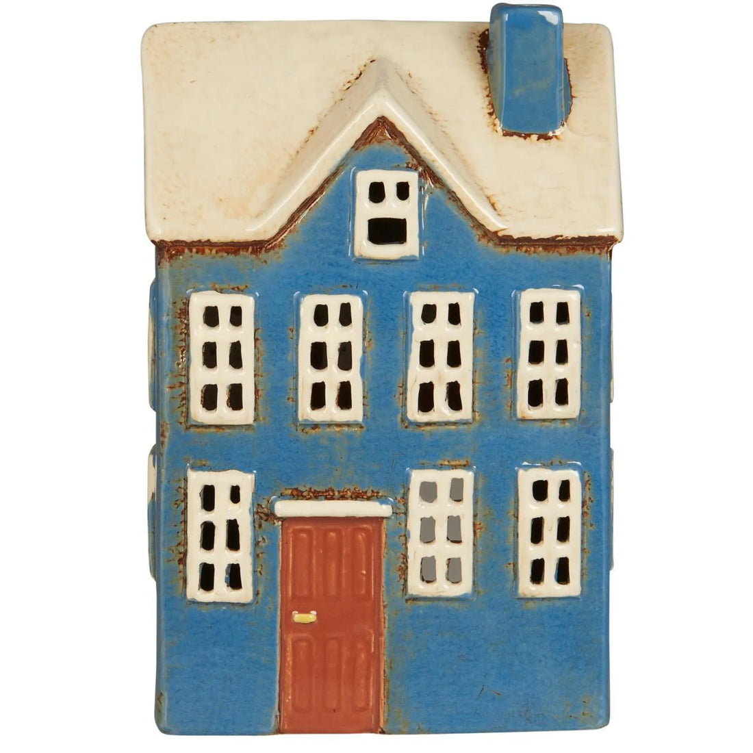 Ib Laursen Lichthaus „Nyhavn“ blau mit brauner Tür für Teelichter