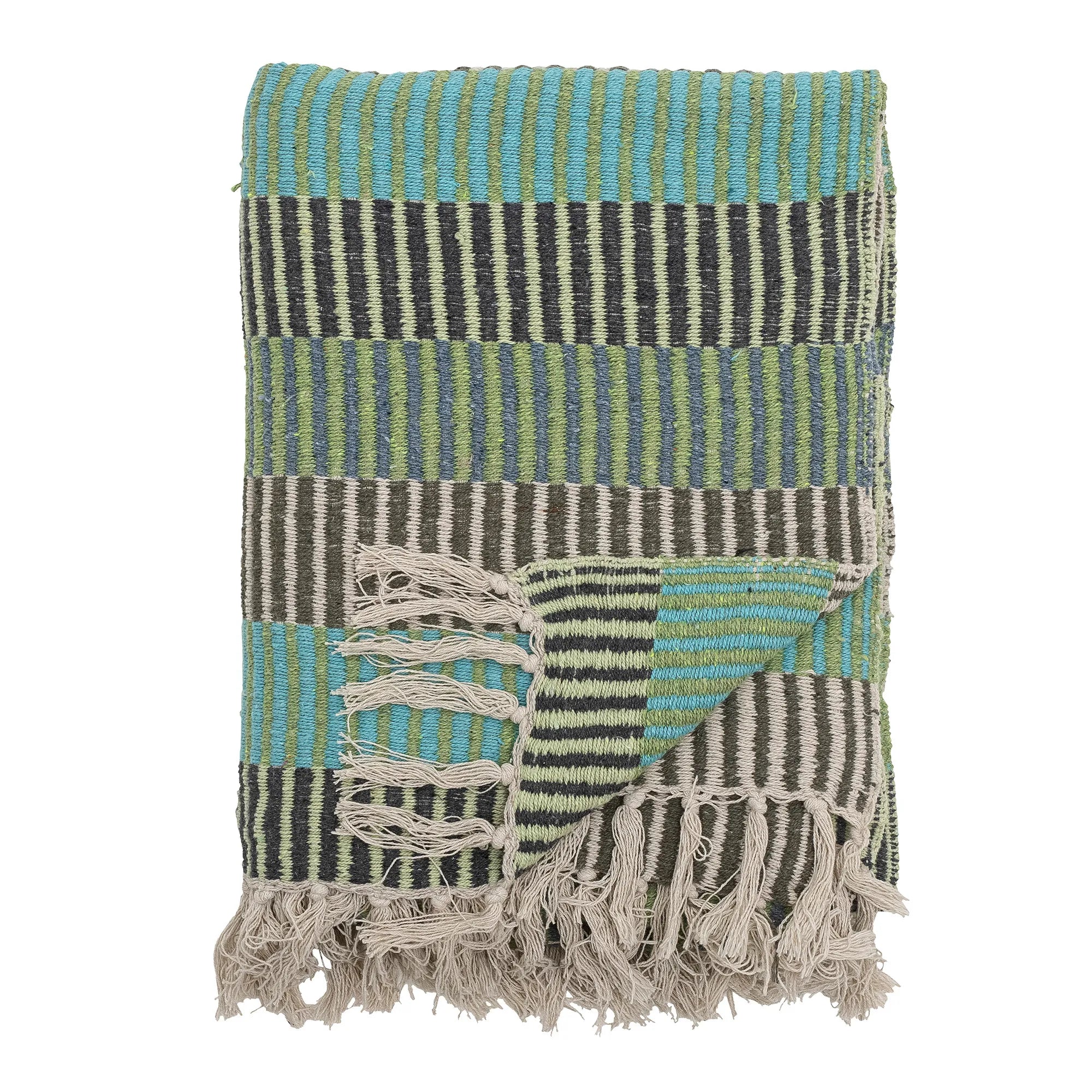 Bloomingville Decke "Isnel" blau gestreift 130 x 160 cm aus receycelter Baumwolle
