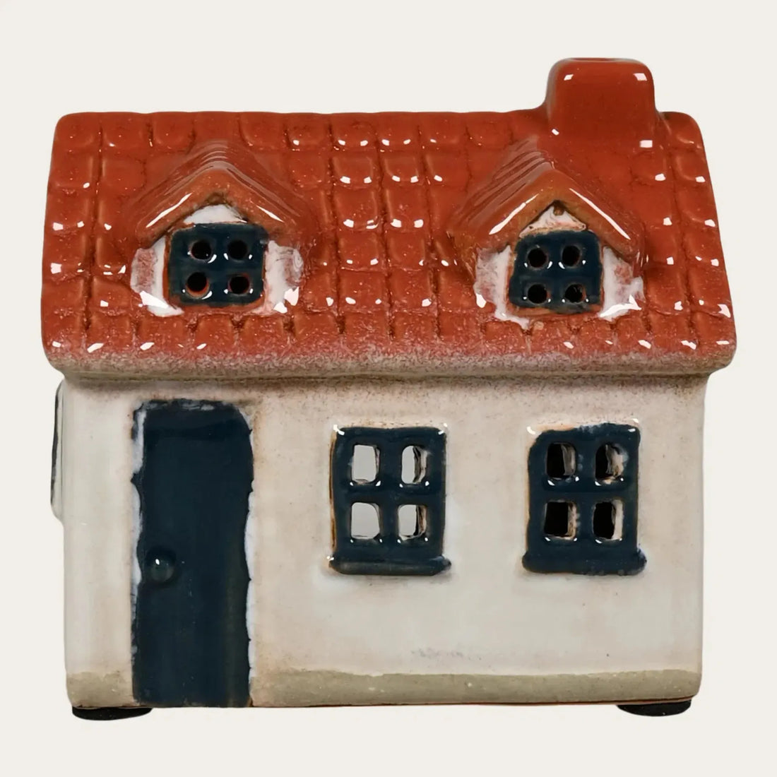 Det Gamle Apotek Lichthaus aus Keramik weiß-blau 8 cm