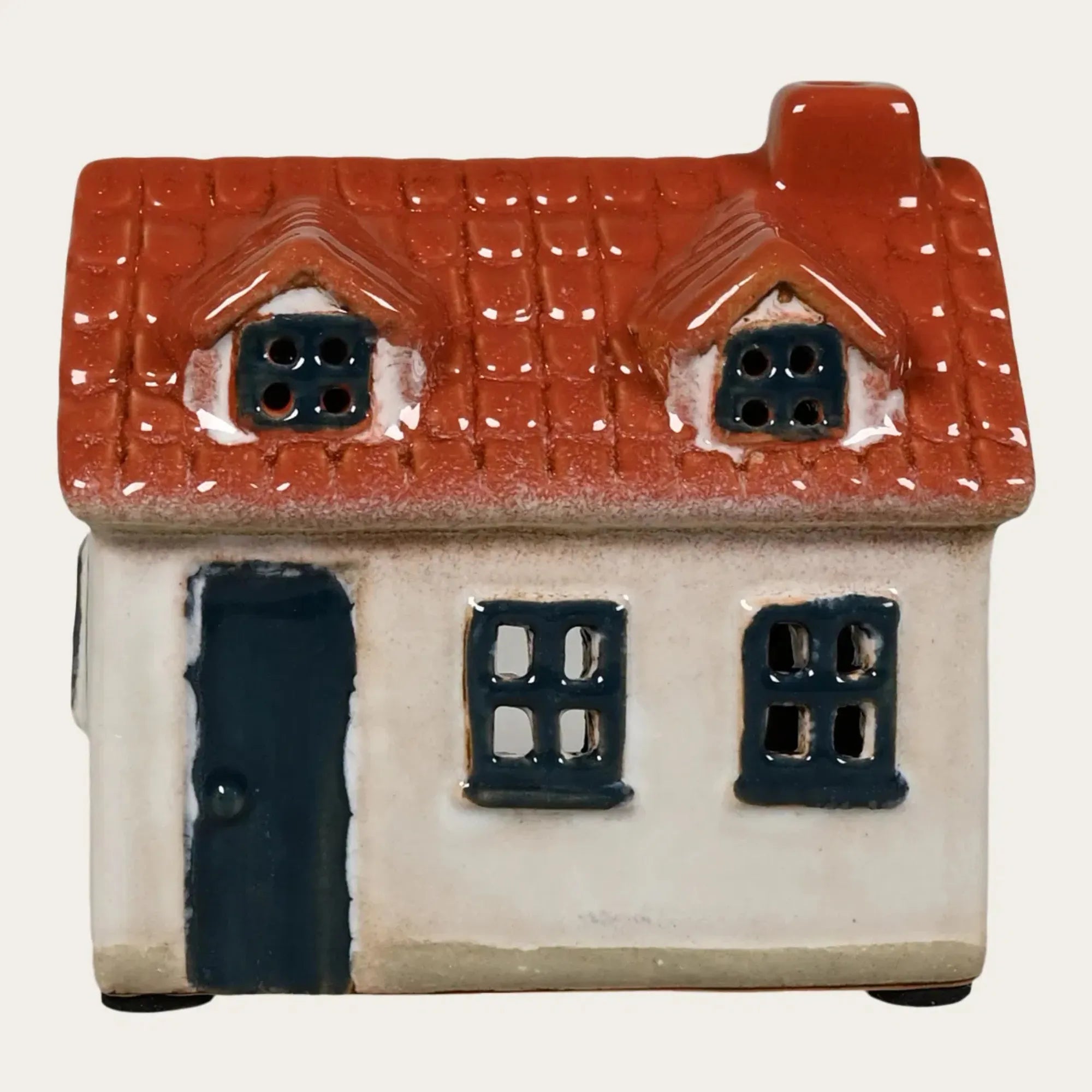Det Gamle Apotek Lichthaus aus Keramik weiß-blau 8 cm