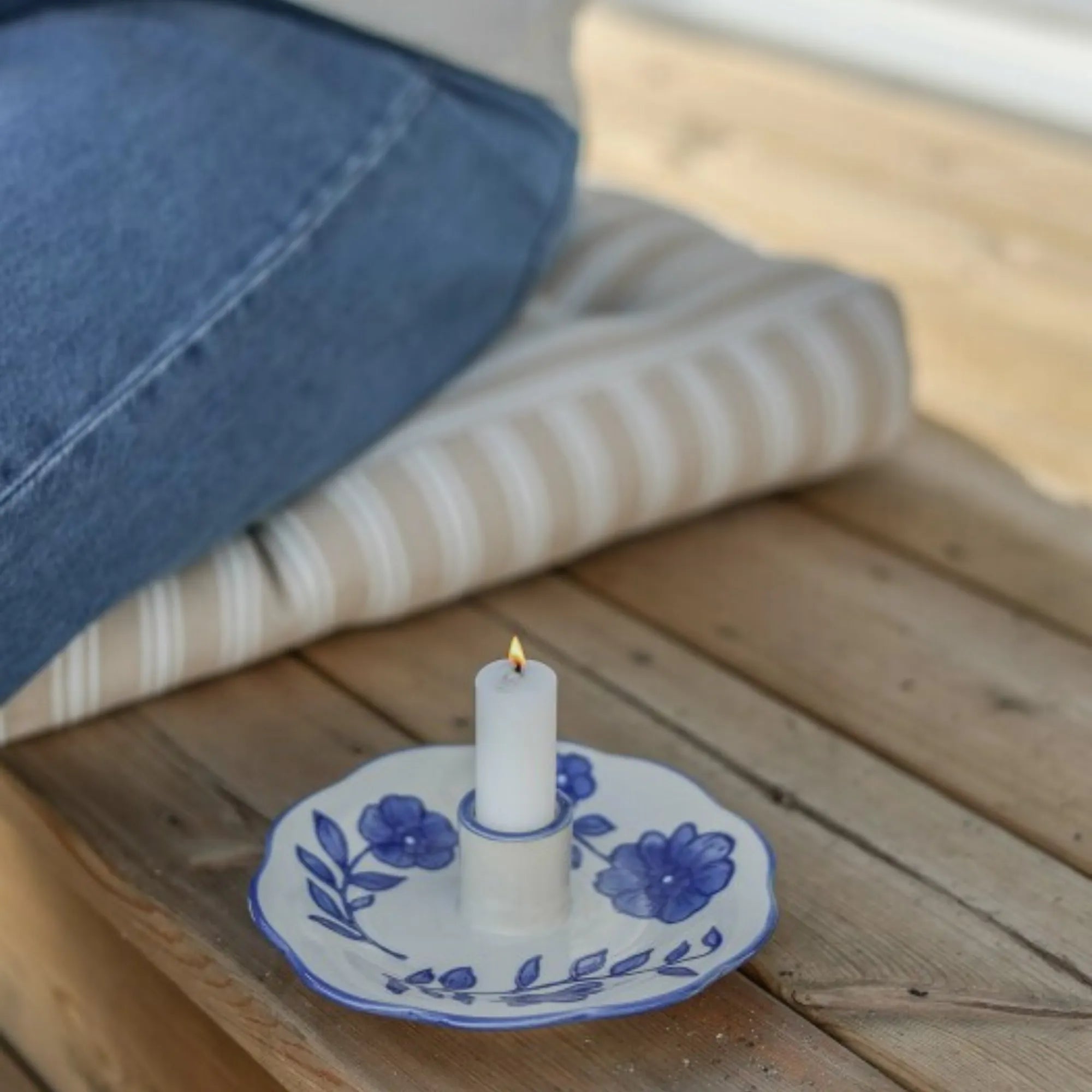Kerzenhalter „Florea“ Steingut handbemalt blau Majas Cottage