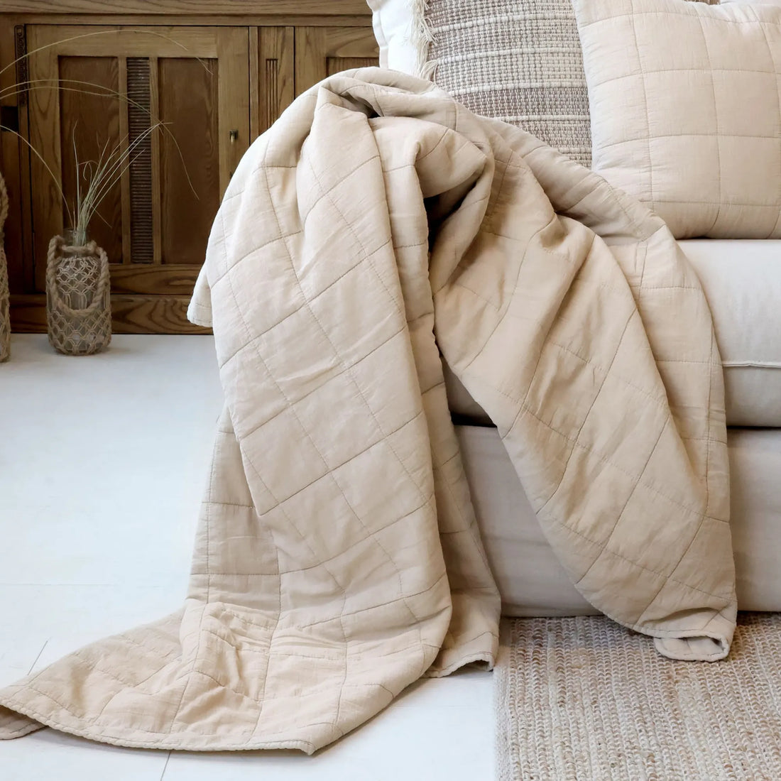 Chic Antique Aix Vintage Quilt aus Baumwolle in Leinen, 130 × 180 cm