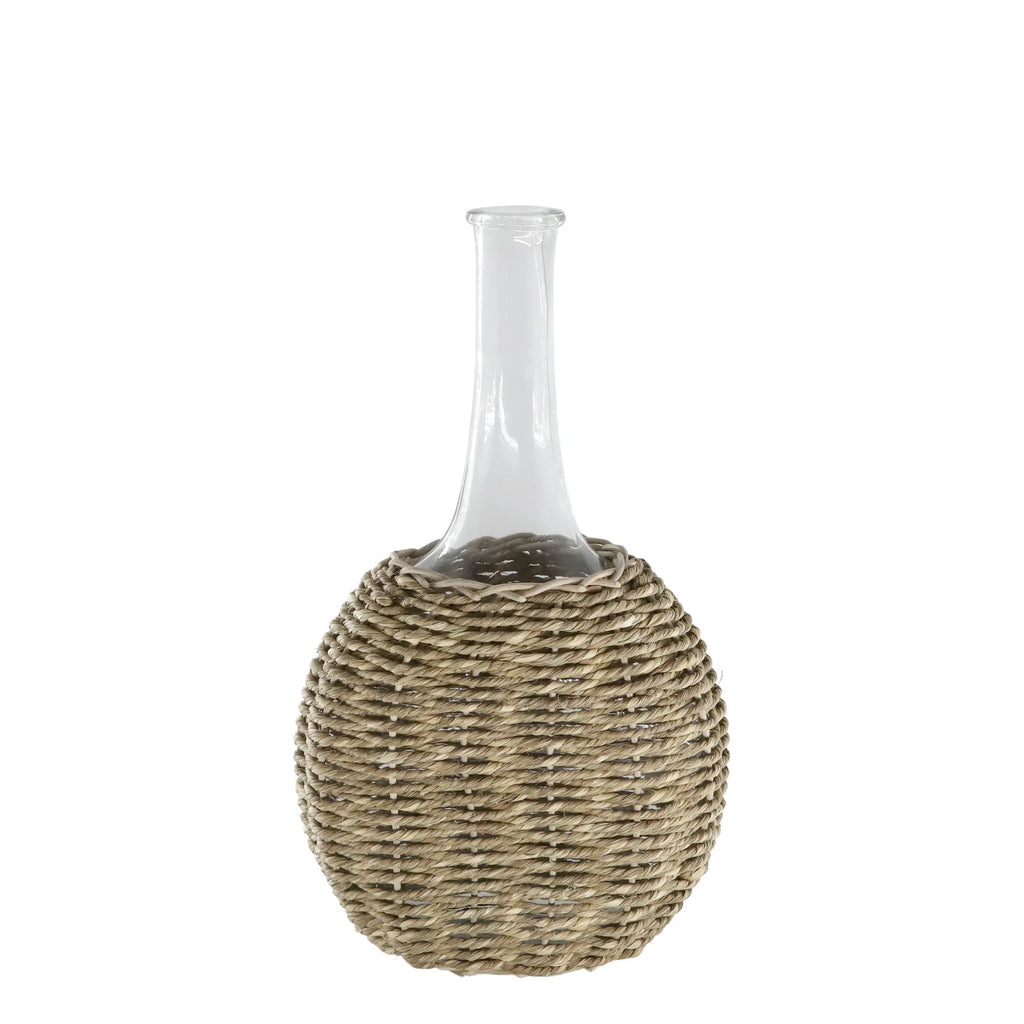 Glasflasche mit Naturgeflecht 35 cm Chic Antique