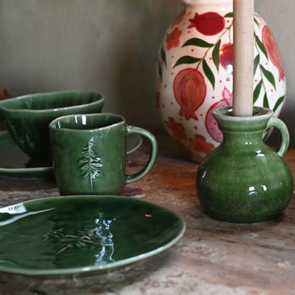 Miljögården Kerzenhalter „Mossy Green“ grün aus Steinzeug 11,5 cm