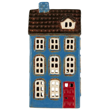 Ib Laursen Lichthaus „Nyhavn“ blau mit roter Tür für Teelichter
