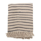 Bloomingville Decke "Eia"beige schwarz gestreift 130 x 160 cm aus receycelter Baumwolle