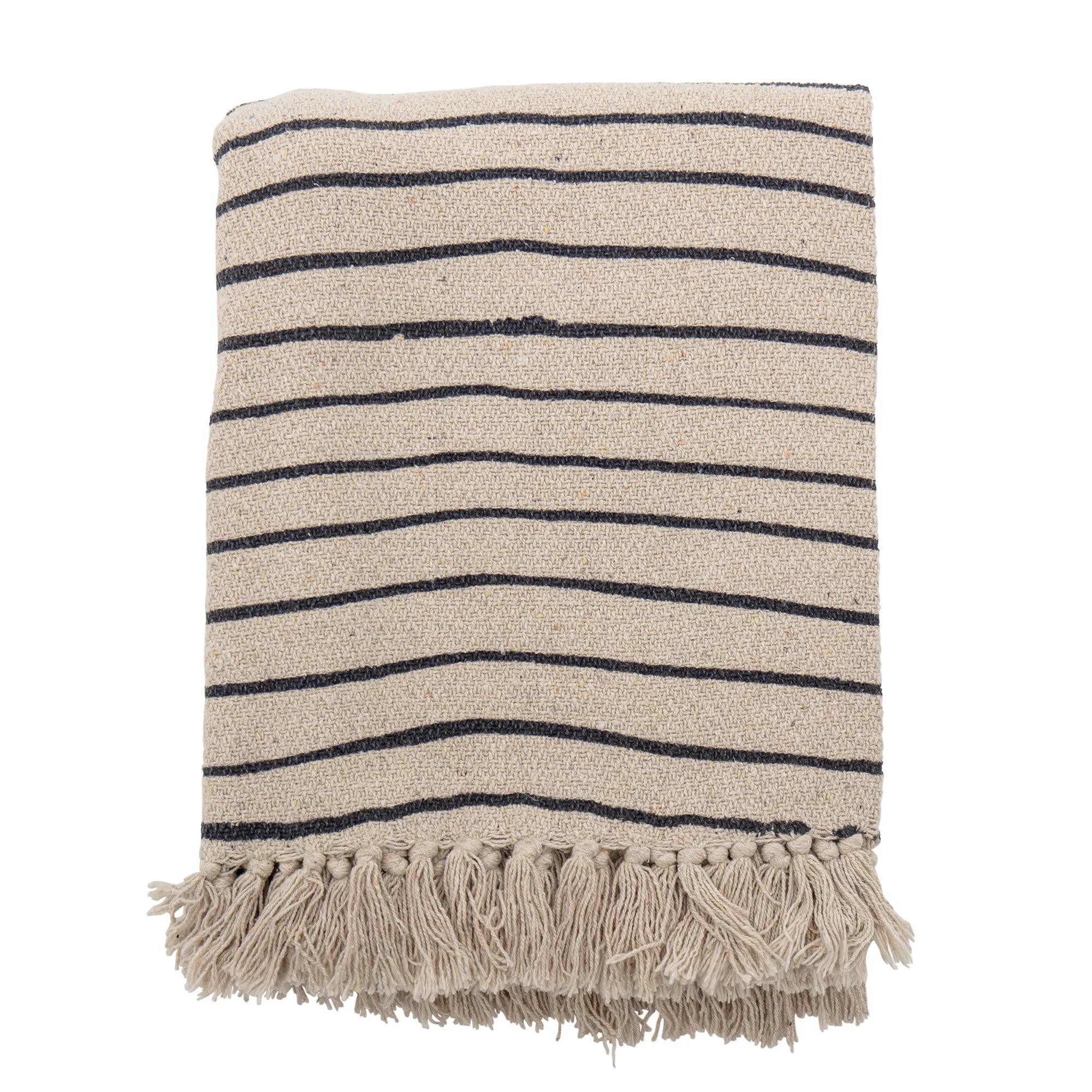 Bloomingville Decke "Eia"beige schwarz gestreift 130 x 160 cm aus receycelter Baumwolle