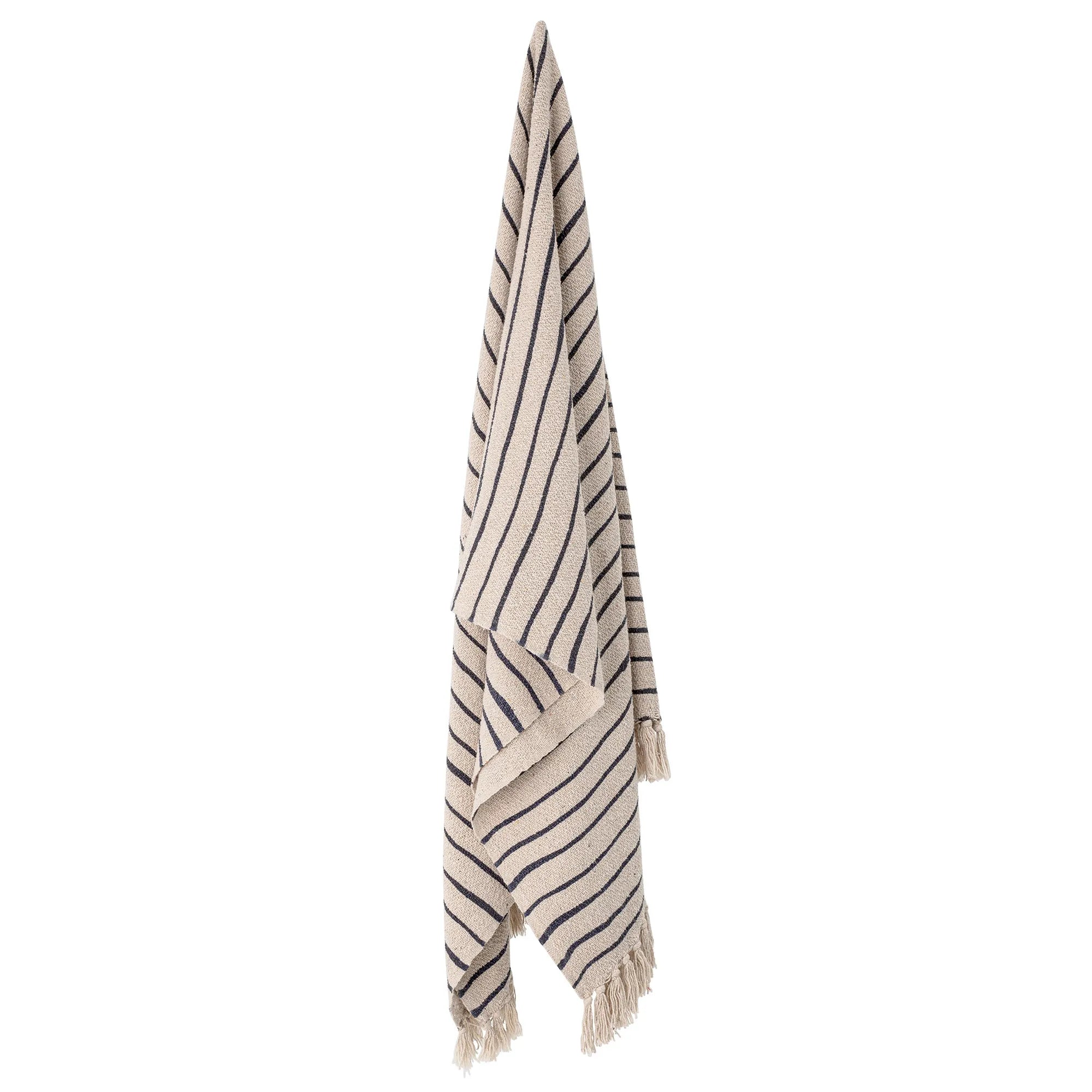Bloomingville Decke "Eia"beige schwarz gestreift 130 x 160 cm aus receycelter Baumwolle
