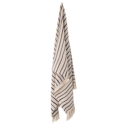 Bloomingville Decke "Eia"beige schwarz gestreift 130 x 160 cm aus receycelter Baumwolle