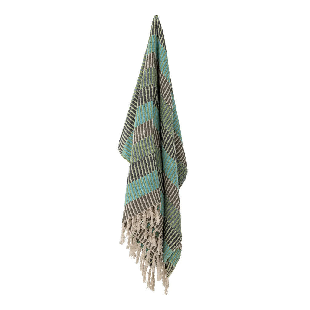 Bloomingville Decke "Isnel" blau gestreift 130 x 160 cm aus receycelter Baumwolle