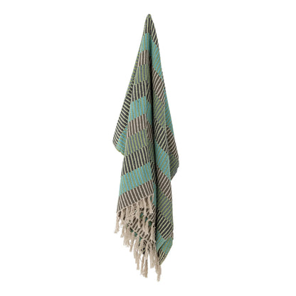 Bloomingville Decke "Isnel" blau gestreift 130 x 160 cm aus receycelter Baumwolle