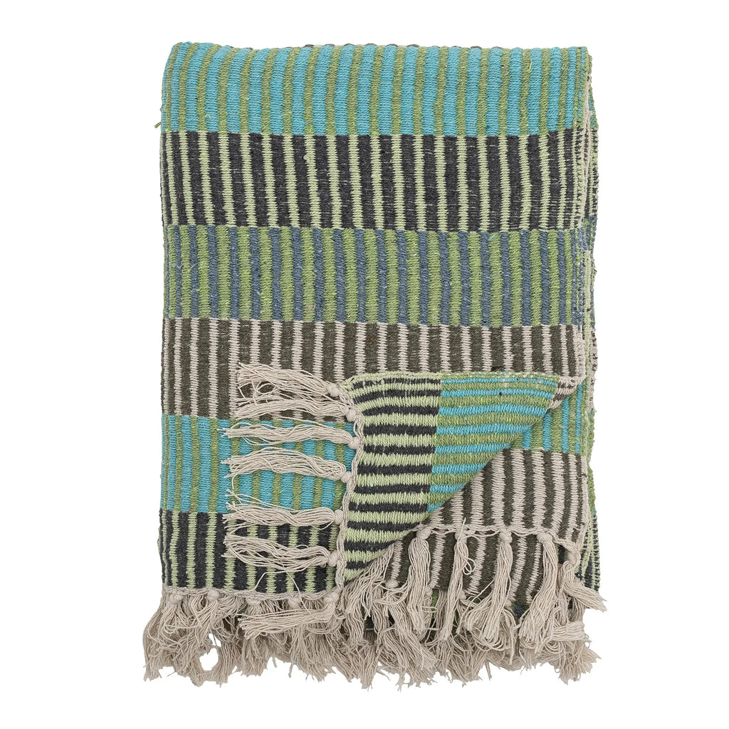 Bloomingville Decke "Isnel" blau gestreift 130 x 160 cm aus receycelter Baumwolle