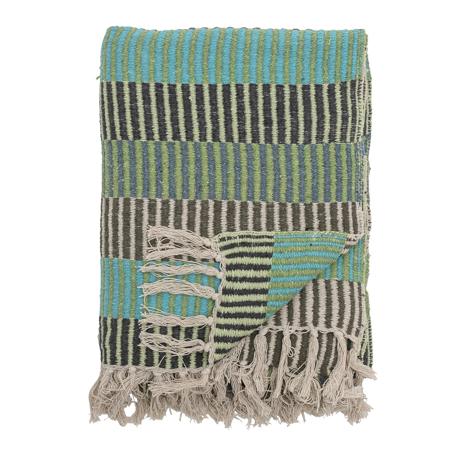 Bloomingville Decke "Isnel" blau gestreift 130 x 160 cm aus receycelter Baumwolle