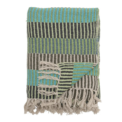 Bloomingville Decke "Isnel" blau gestreift 130 x 160 cm aus receycelter Baumwolle