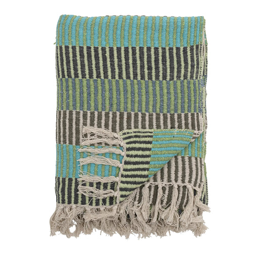Bloomingville Decke "Isnel" blau gestreift 130 x 160 cm aus receycelter Baumwolle