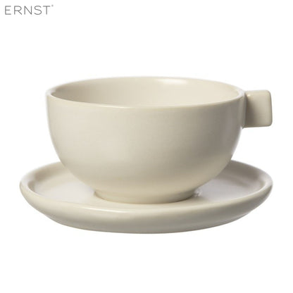ERNST große Tasse mit Unterteller weiß sandfarben 300 ml