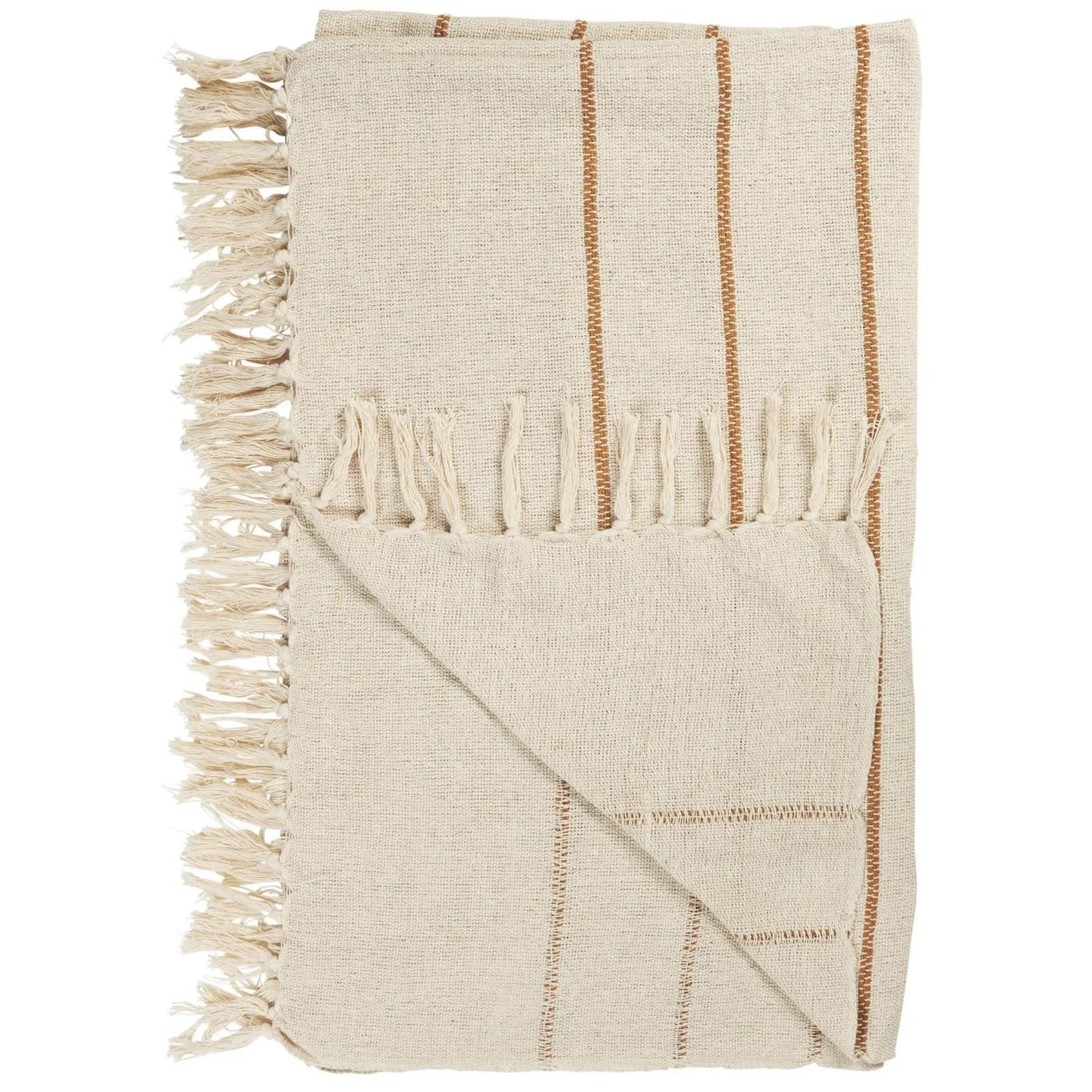 Ib Laursen Wohndecke creme mit braunen Streifen 130 x 160 cm aus Baumwolle