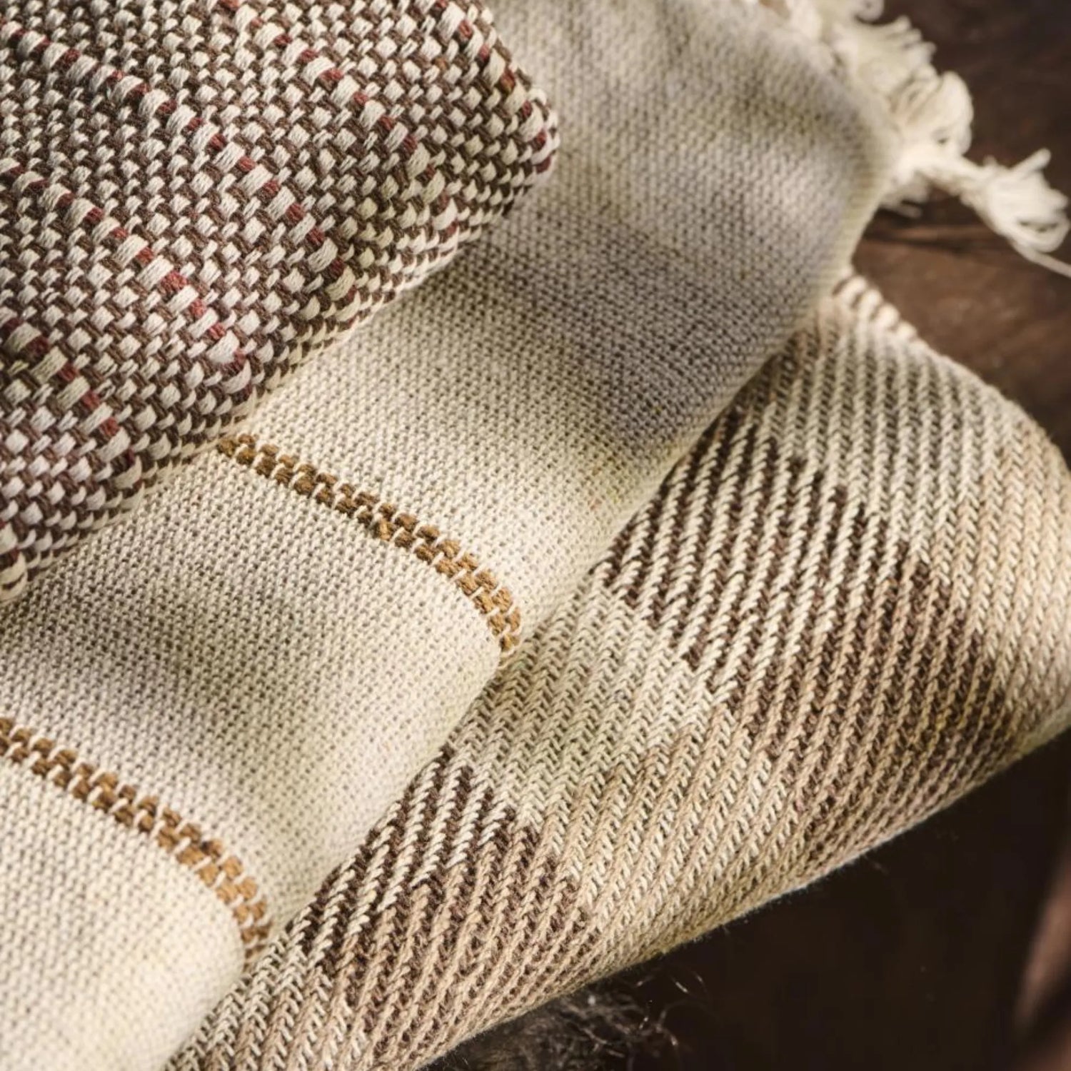 Ib Laursen Wohndecke creme mit braunen Streifen 130 x 160 cm aus Baumwolle