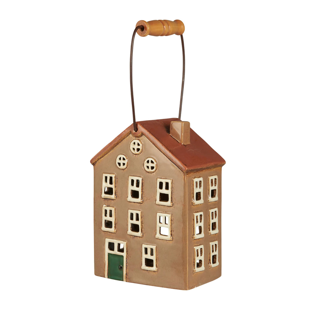 Ib Laursen Teelichthaus „Nyhavn“ braun mit Holzgriff 20 cm