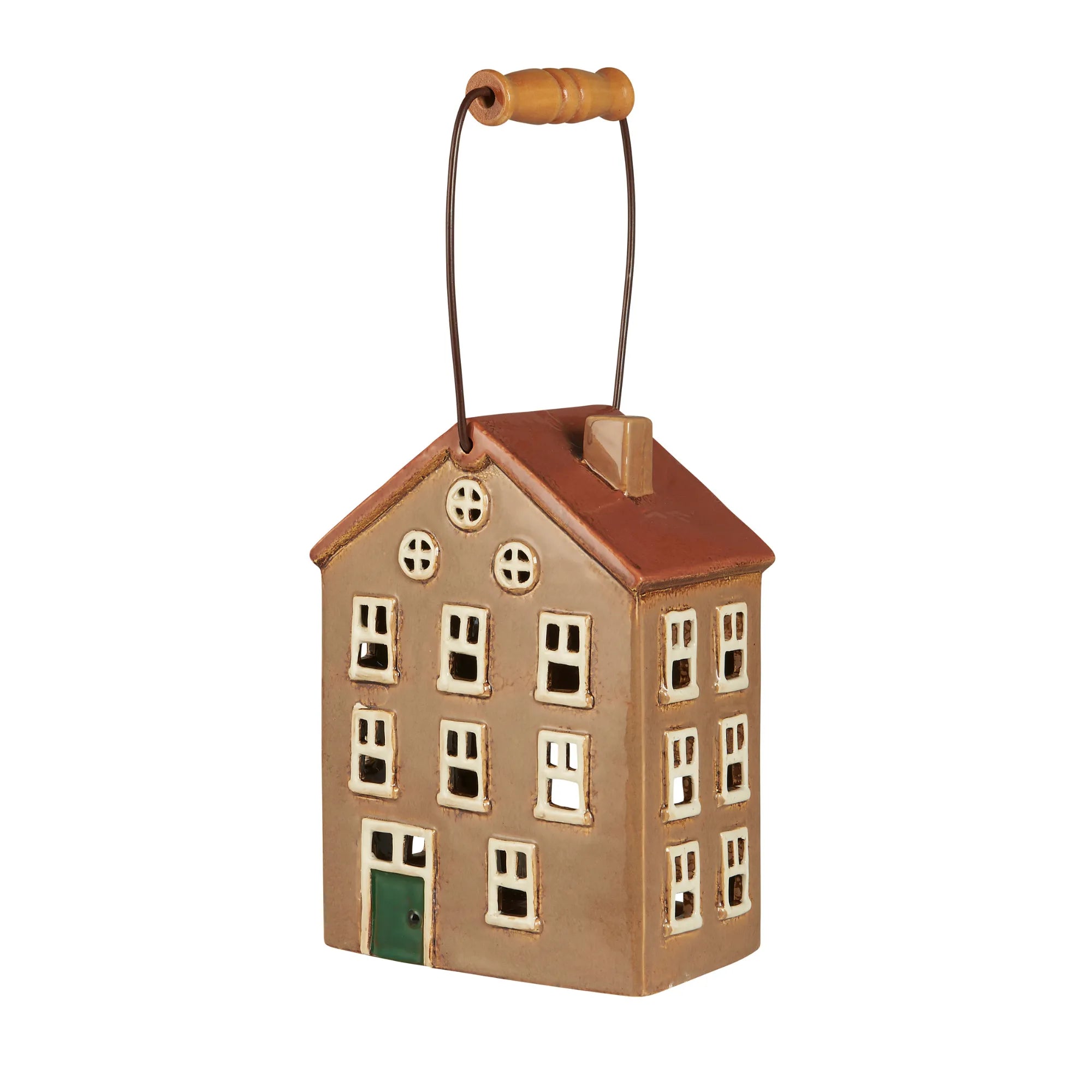 Ib Laursen Teelichthaus „Nyhavn“ braun mit Holzgriff 20 cm
