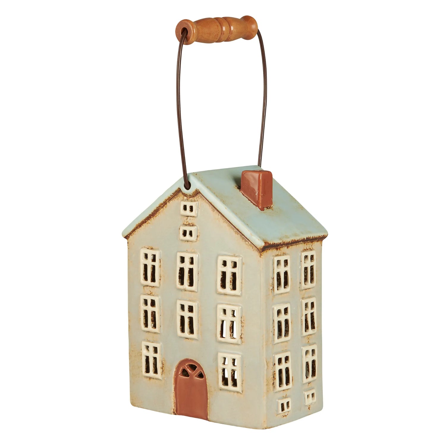 Ib Laursen Teelichthaus „Nyhavn“ grau mit Holzgriff 20 cm
