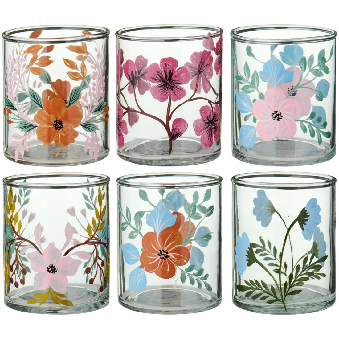 Ib Laursen Teelichthalter aus Glas handbemalt – 6 florale Designs