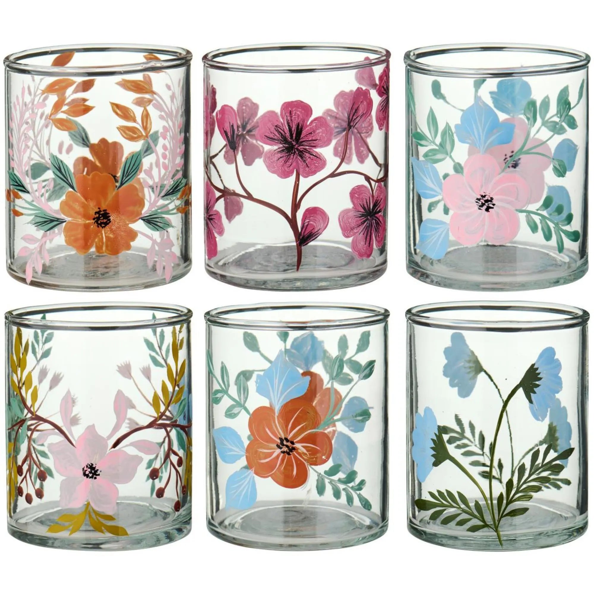 Ib Laursen Teelichthalter aus Glas handbemalt – 6 florale Designs