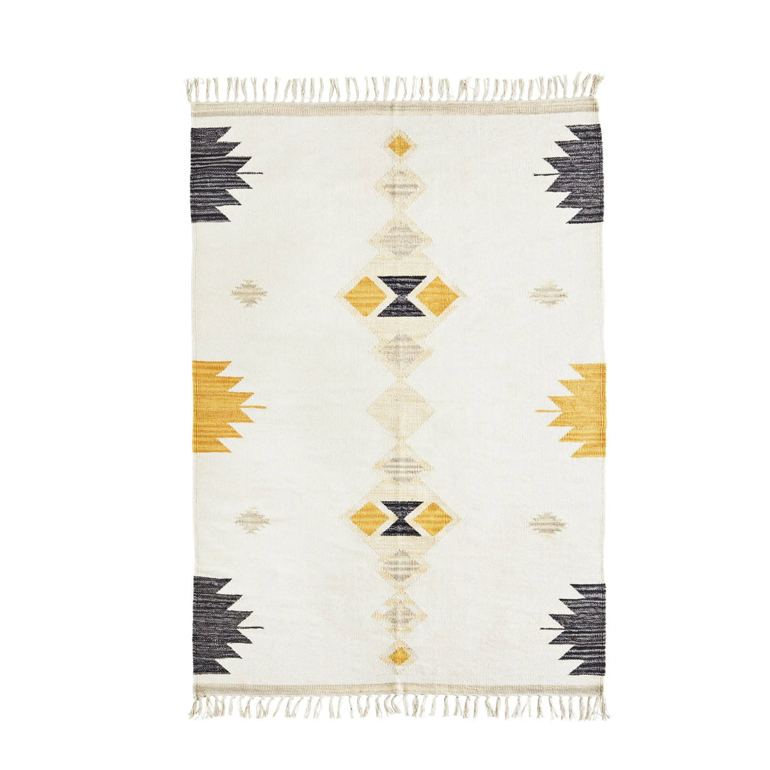 Madam Stoltz handgewebter Baumwollteppich schwarz gelb 120 x 180 cm