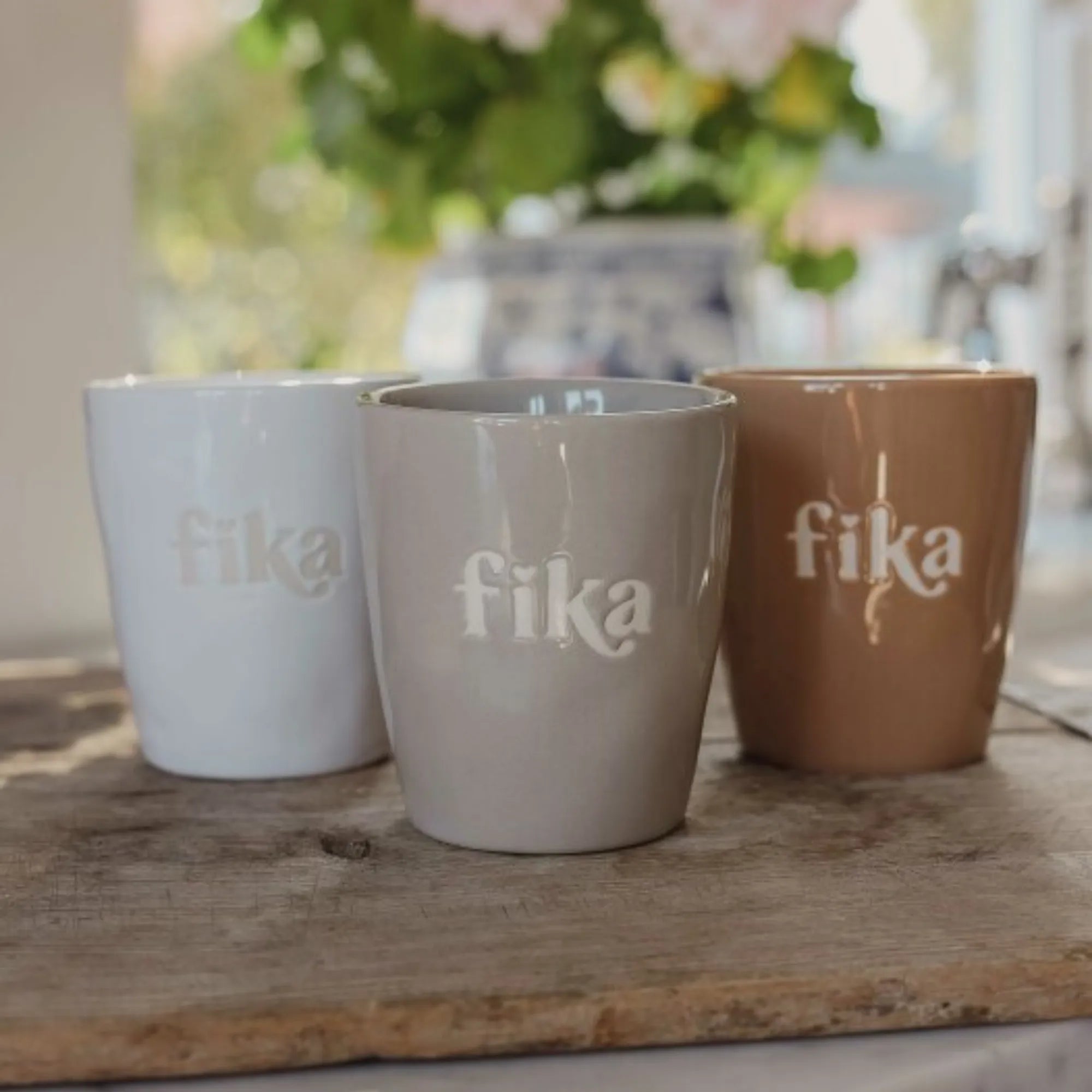 Majas Cottage Becher „Fika“ taupe grau 250 ml Keramik
