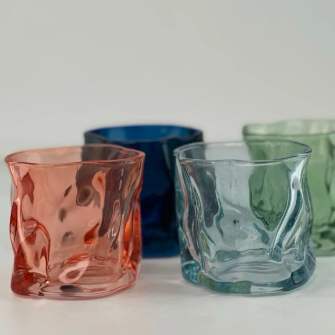 Miljögården Teelichthalter "Crinkle" blau Glas 7,5 cm