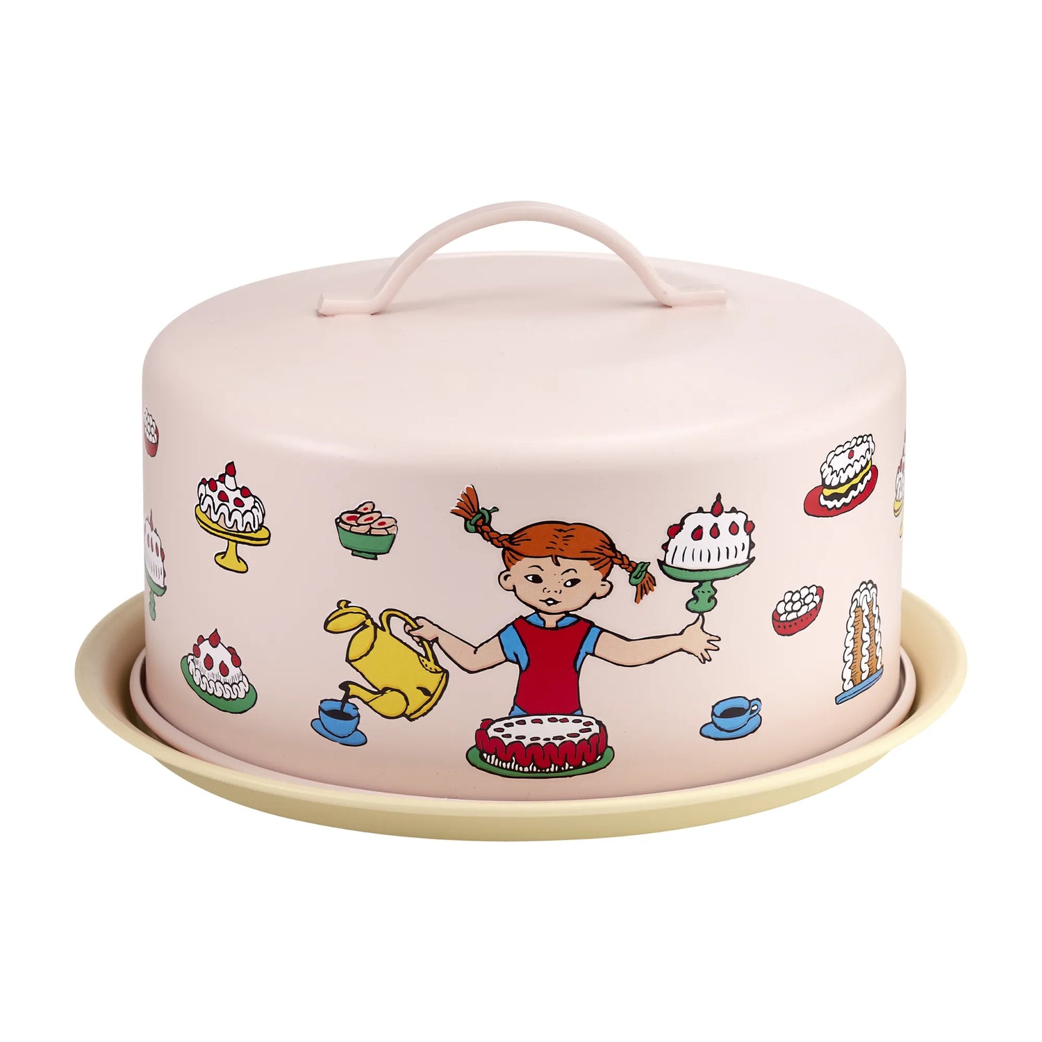 Muurla Pippi Langstrumpf Tortenplatte „Geburtstag“ mit Haube rosa Ø 28,5 cm