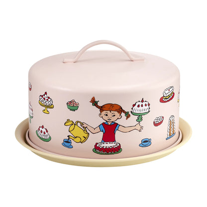 Muurla Pippi Langstrumpf Tortenplatte „Geburtstag“ mit Haube rosa Ø 28,5 cm